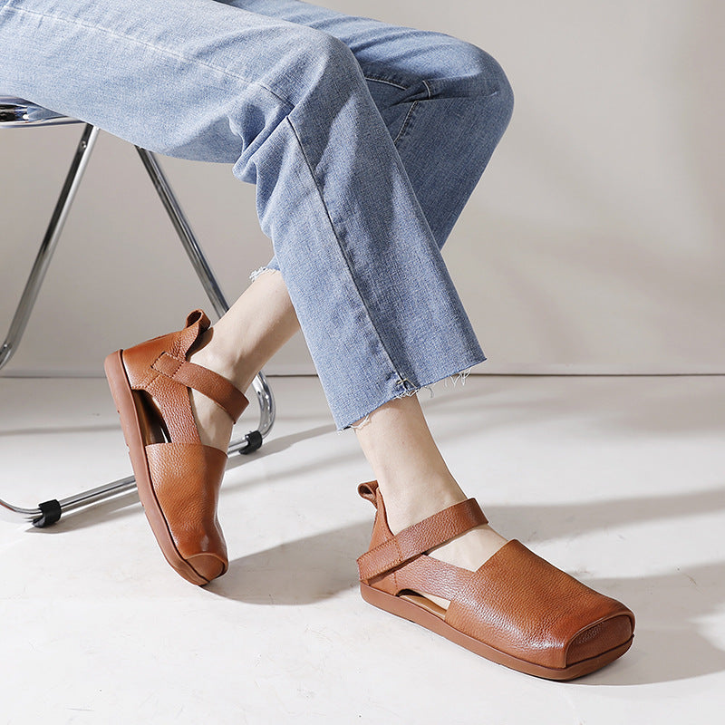 Versatile Leather Square Toe Flat Shoes Maxct