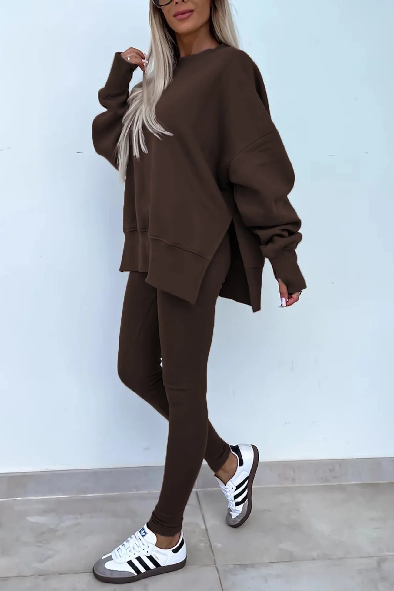 Maxct Crew Neck Slit Sweatshirt Legging Suits