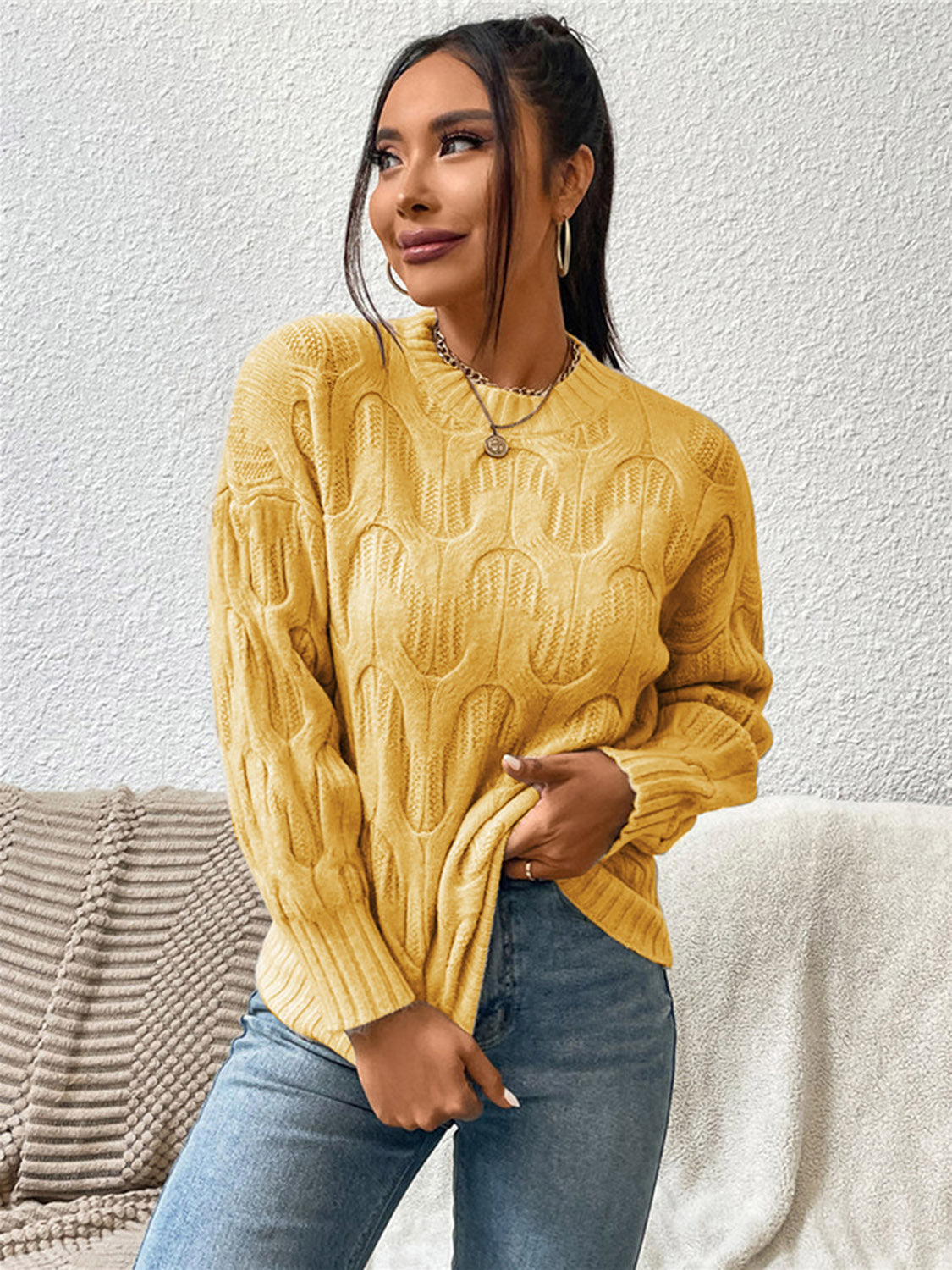 Maxct &Round Neck Long Sleeve Sweater