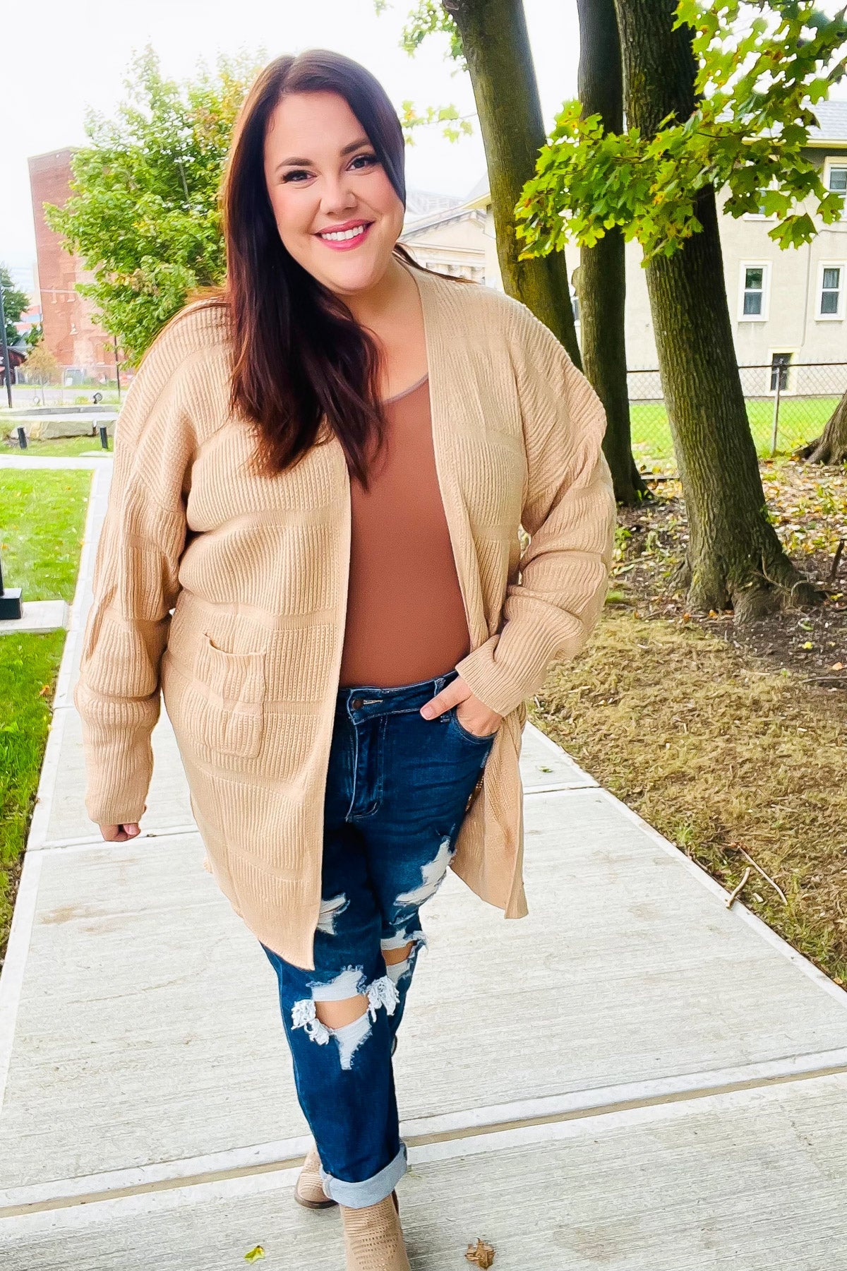 Maxct &You Got This Oatmeal Striped Knit Open Cardigan