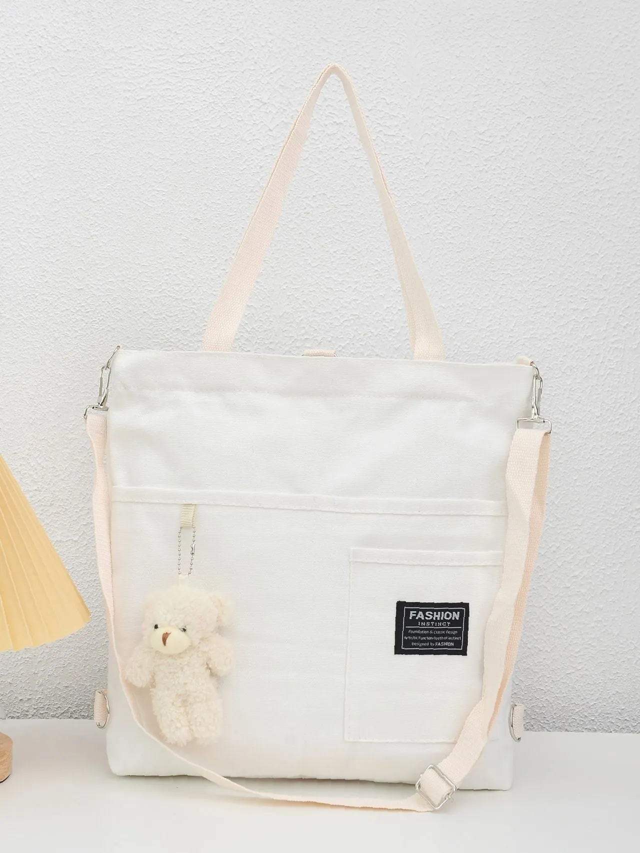 Maxct - Letter Graphic Shopper Bag with Bag Charm  - Women Tote Bags