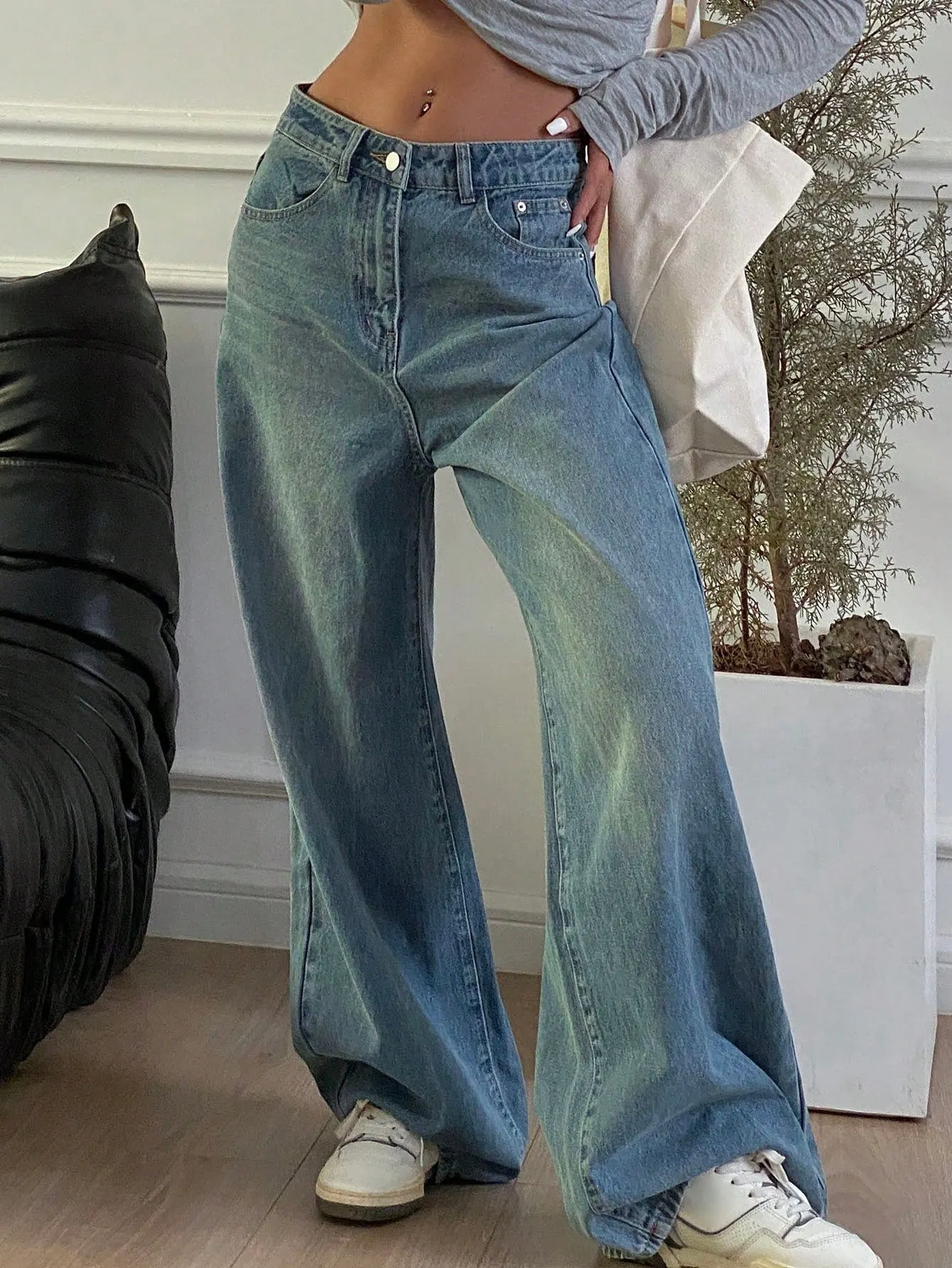 Maxct Women's Loose Fit Wide Leg Casual Denim Pants With Pockets