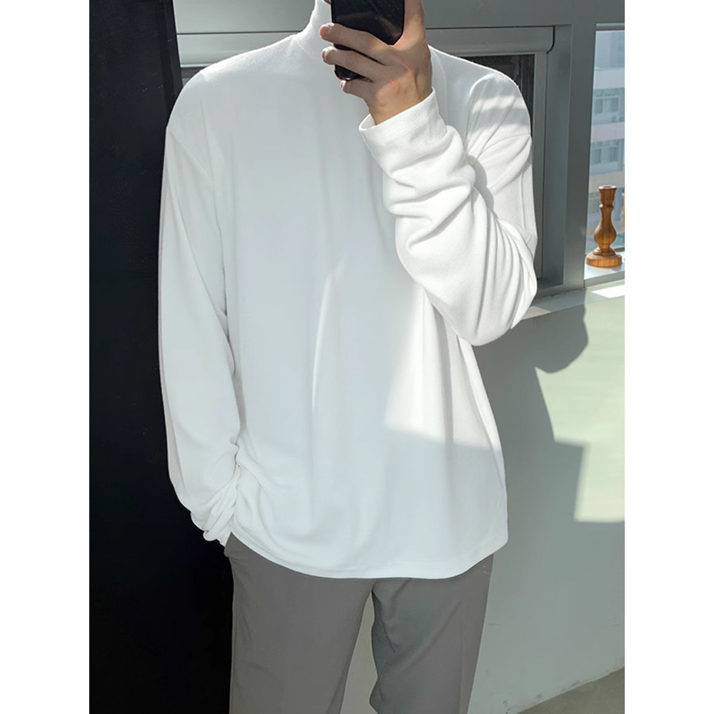 Maxct classy outfits men Solid Color Half Turtleneck Men's Spring and Autumn Long-Sleeved T-shirt Bottoming Shirt Korean Style Loose Casual High Sense Autumn Inner Wear Men