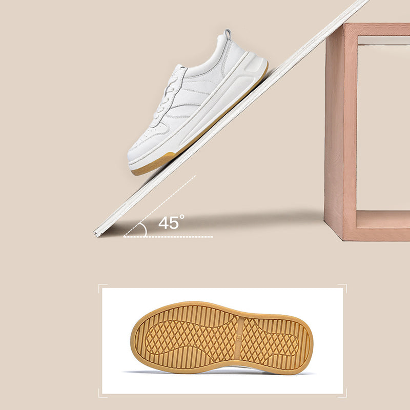 Women's Causal Genuine Chunky Sneakers - Beige Maxct