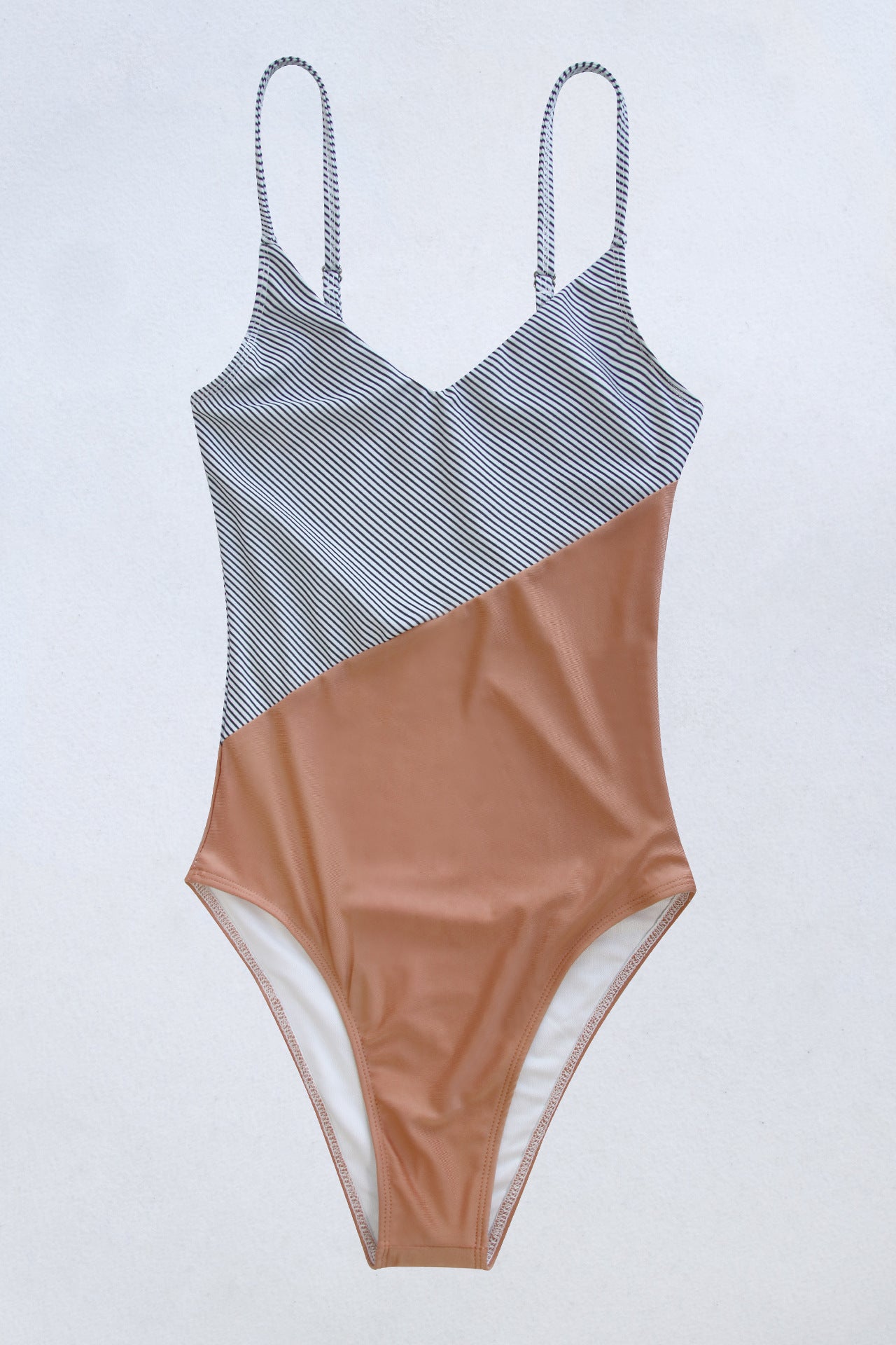 Maxct &Striped Spaghetti Strap V-Neck One-Piece Swimsuit