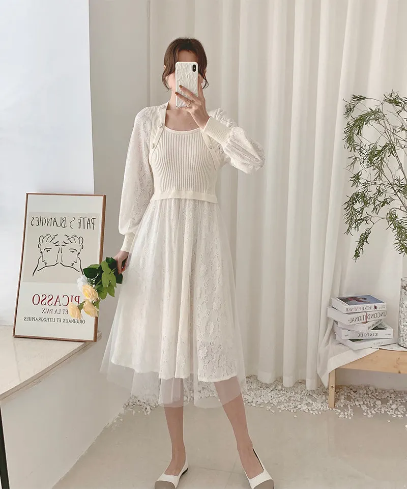 Lace Knit Sweater Dress Maxct