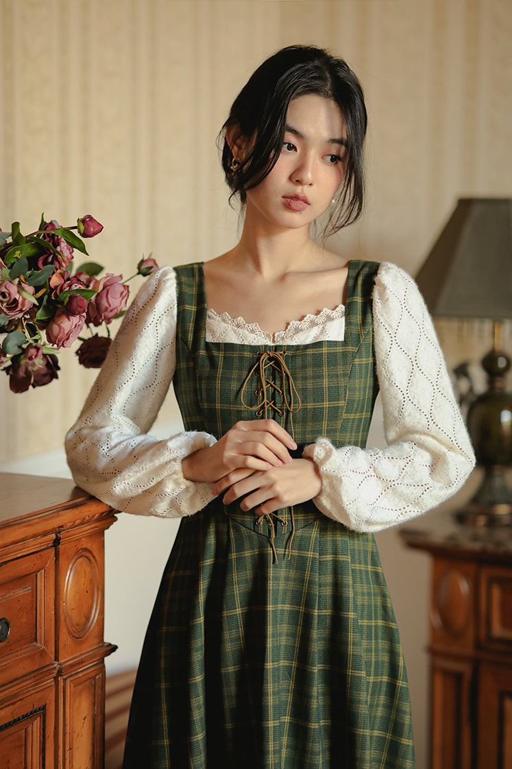 Rustic Plaid Lace Up Corset Midi Dress Maxct