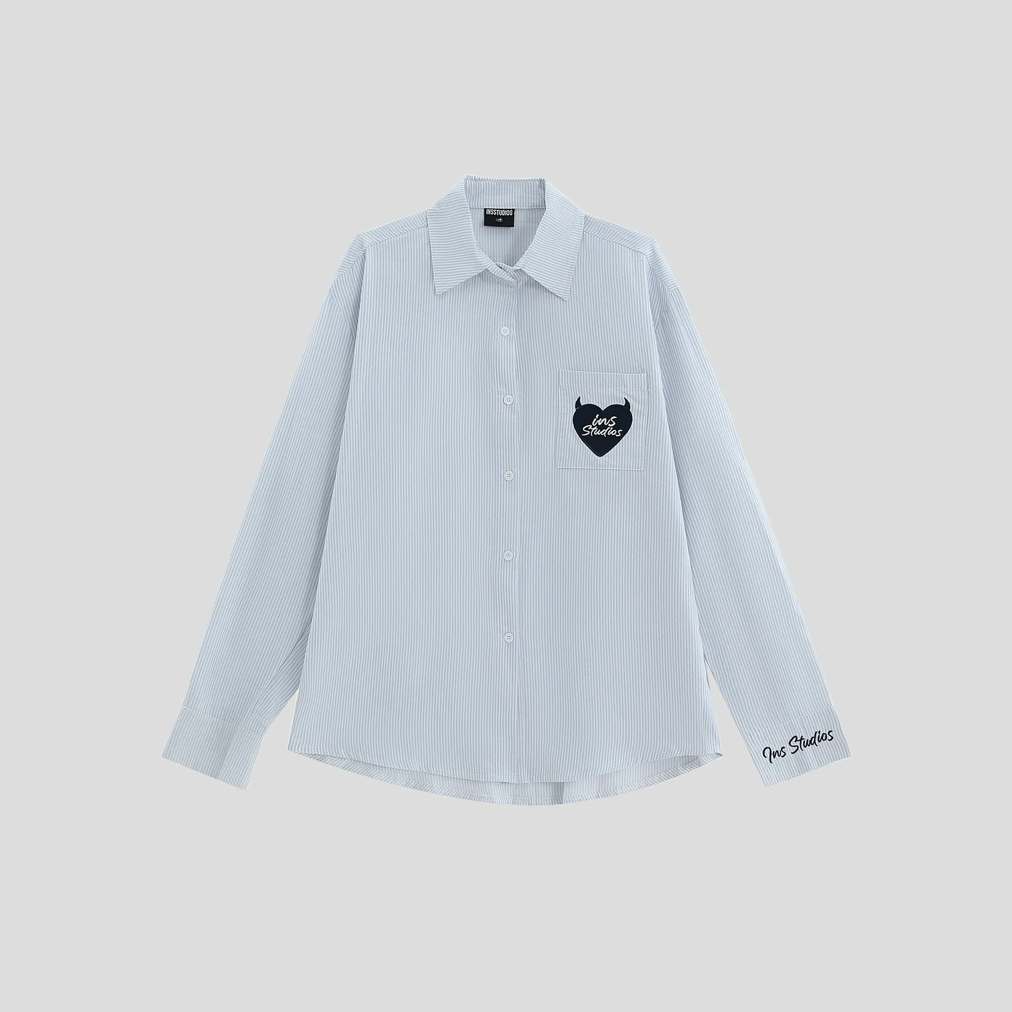 INS Heart Embroidery Striped Shirt Maxct