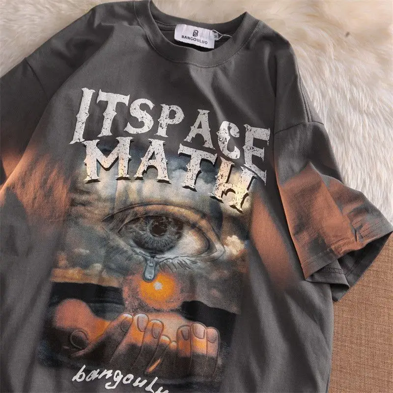 Maxct Fashionable hip-hop women street style printed pattern short sleeved retro couple loose ins pure cotton t-shirt gothic