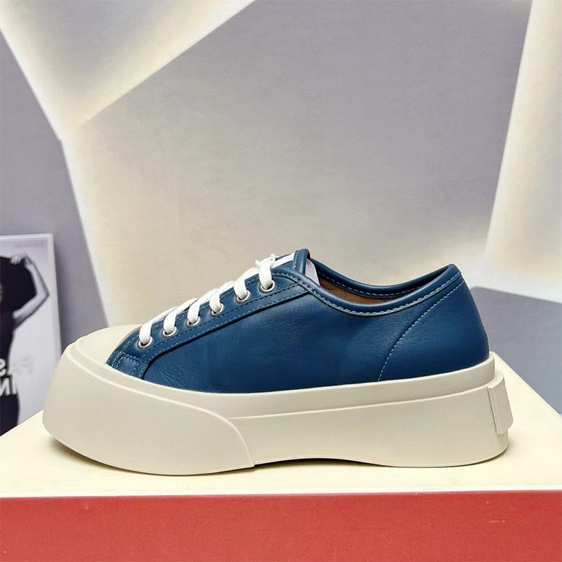 Platform Sneakers - Round Toe Lace-up Leather Comfort