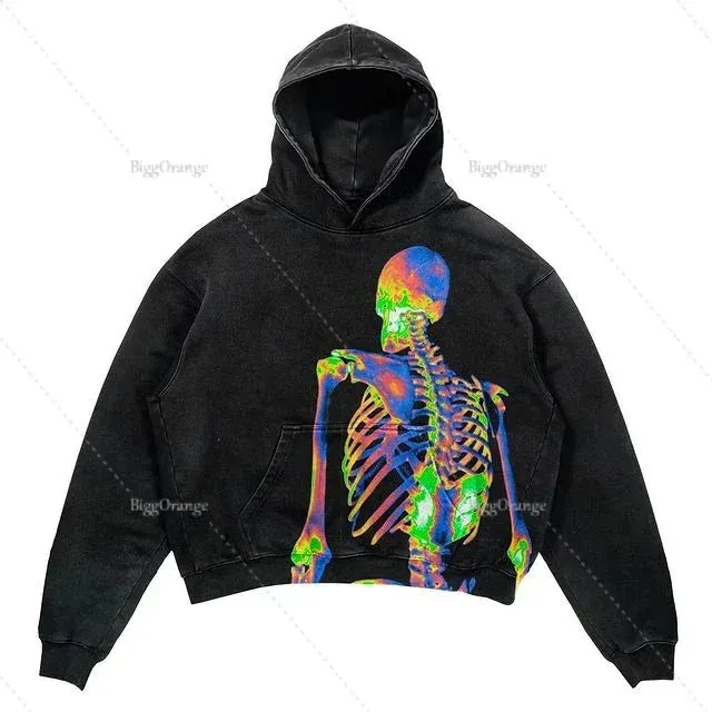 Maxct Y2k Punk Wind Skull Printed Cotton Hoodies Sweatshirt Couples Hip-hop Retro Street Loose Oversized Hoodies Harajuku Gothic Top