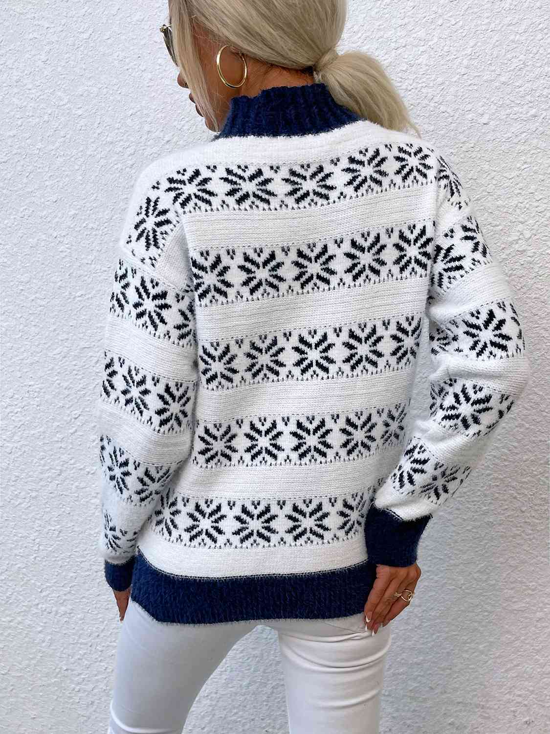 Maxct &Snowflake Pattern Mock Neck Sweater