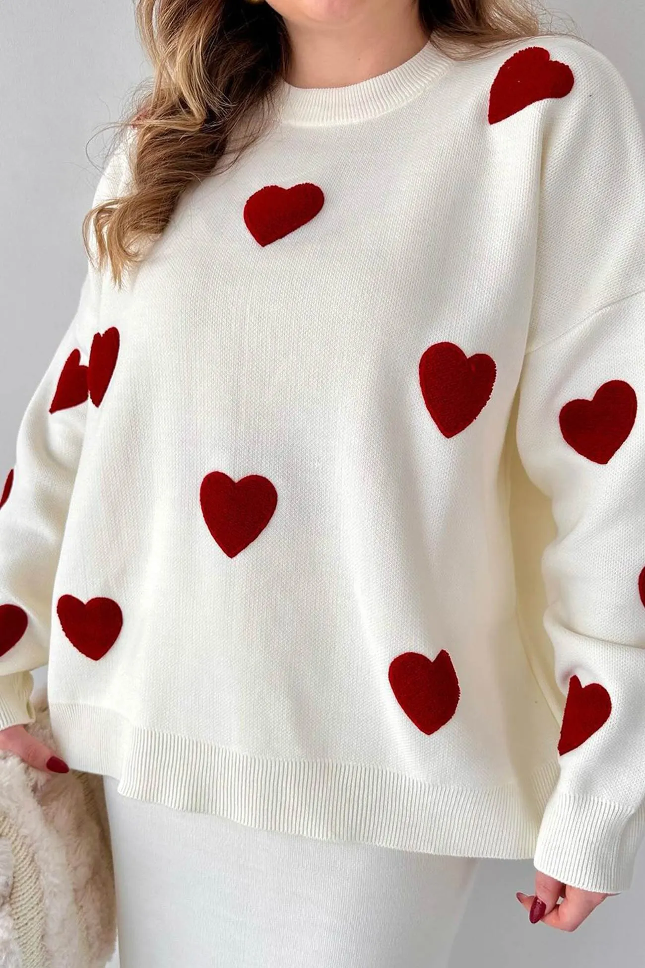 Maxct Heart Graphic Sweater Midi Skirt Knit Suits