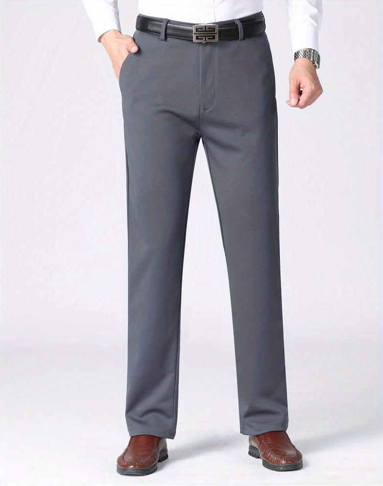 Classic Design Dress Pants, Men's Casual Solid Color Slightly Stretch Dress Pants For Spring Summer Business
