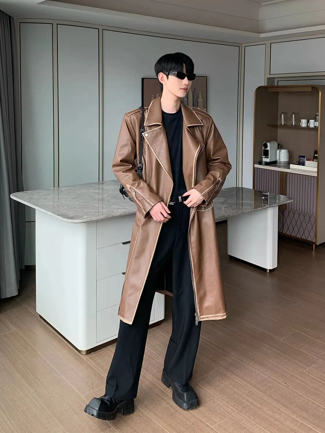Maxct Over-the-knee Mid-length Leather Coat