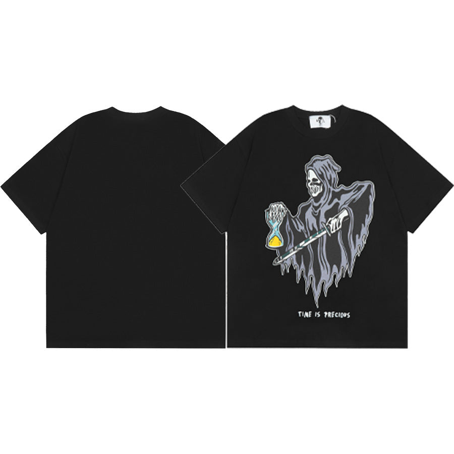 Maxct t shirt American Warren Lotas Joint-Name Skull Character Print Men's Loose round Neck Short Sleeve T-shirt Fashion Brand