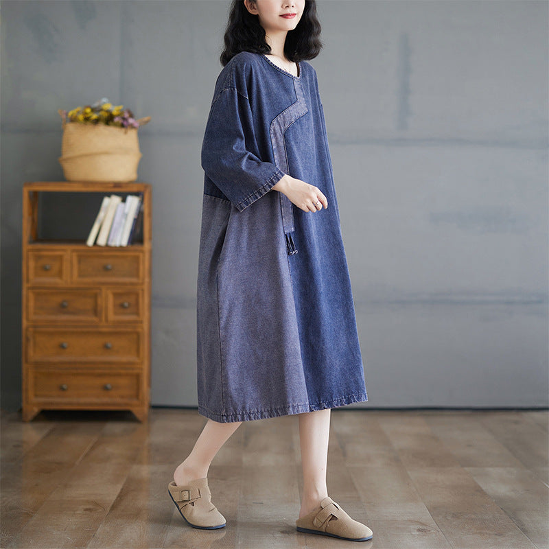 Maxct Women Autumn Denim Long Sleeves Dress