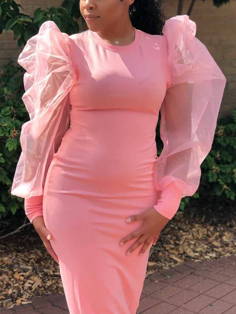 Puff Sleeve Maxi Dresses Maxct