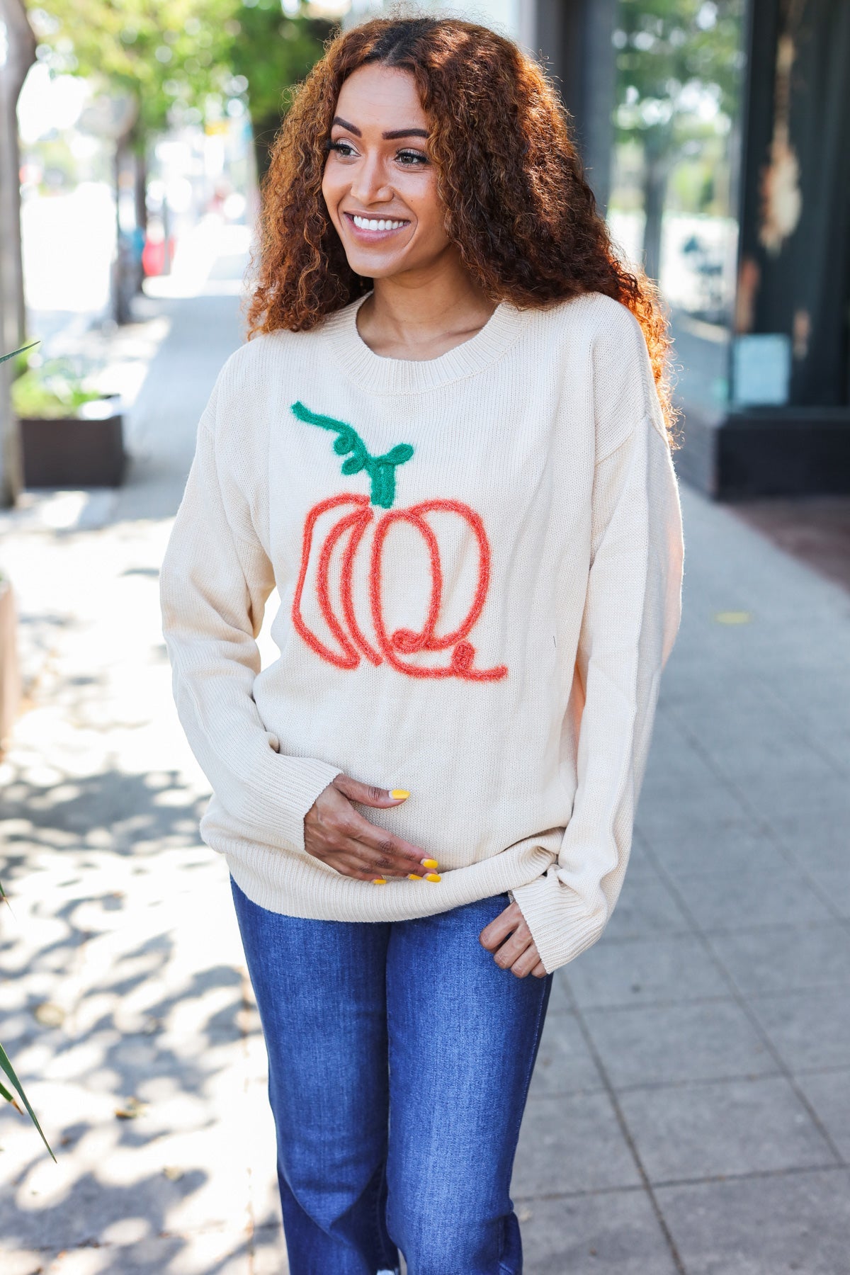 Maxct &Pumpkin Spice Metallic Yarn Embroidered Oversized Sweater