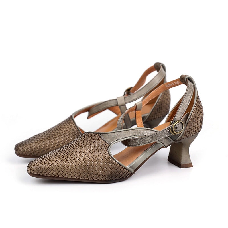 Women's Woven Pumps Sandals Point Toe Kitten Heels Maxct