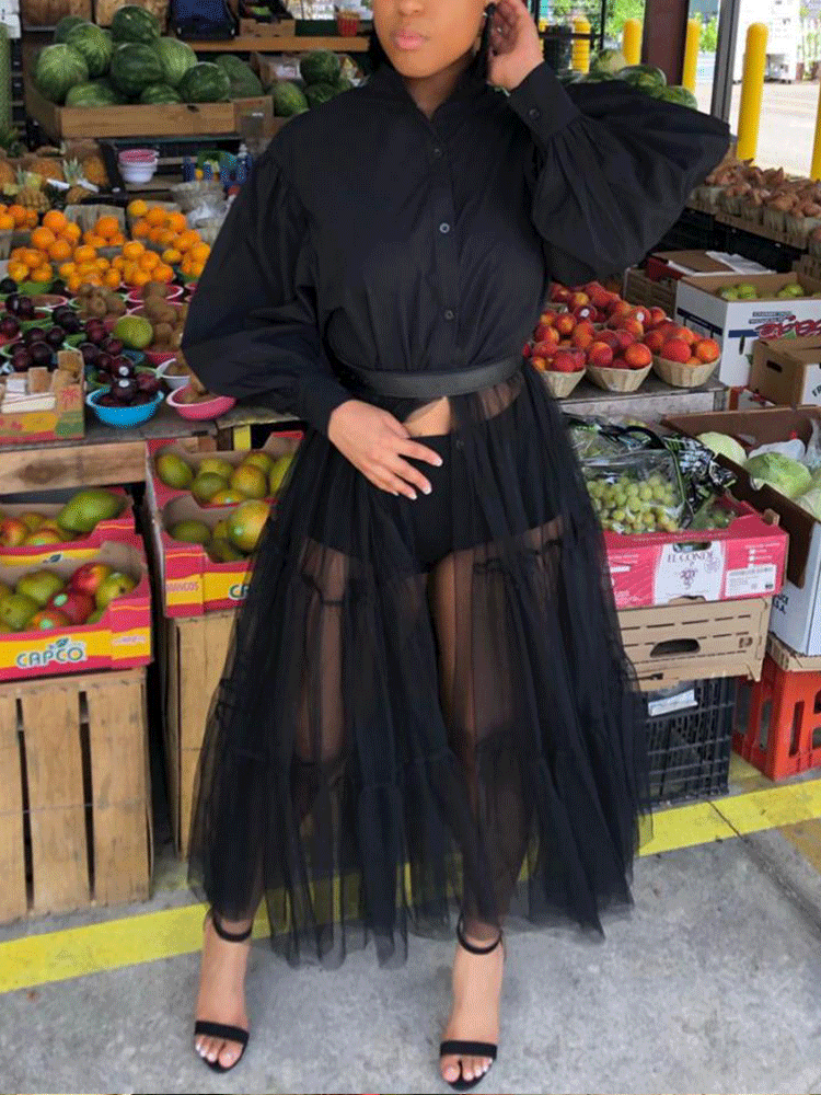 Sheer Mesh Patchwork Maxi Dress Maxct