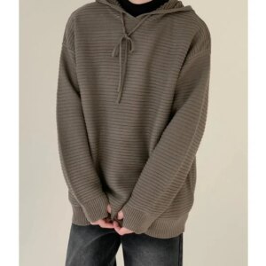 Maxct Drawstring Hooded Striped Drape Sweater