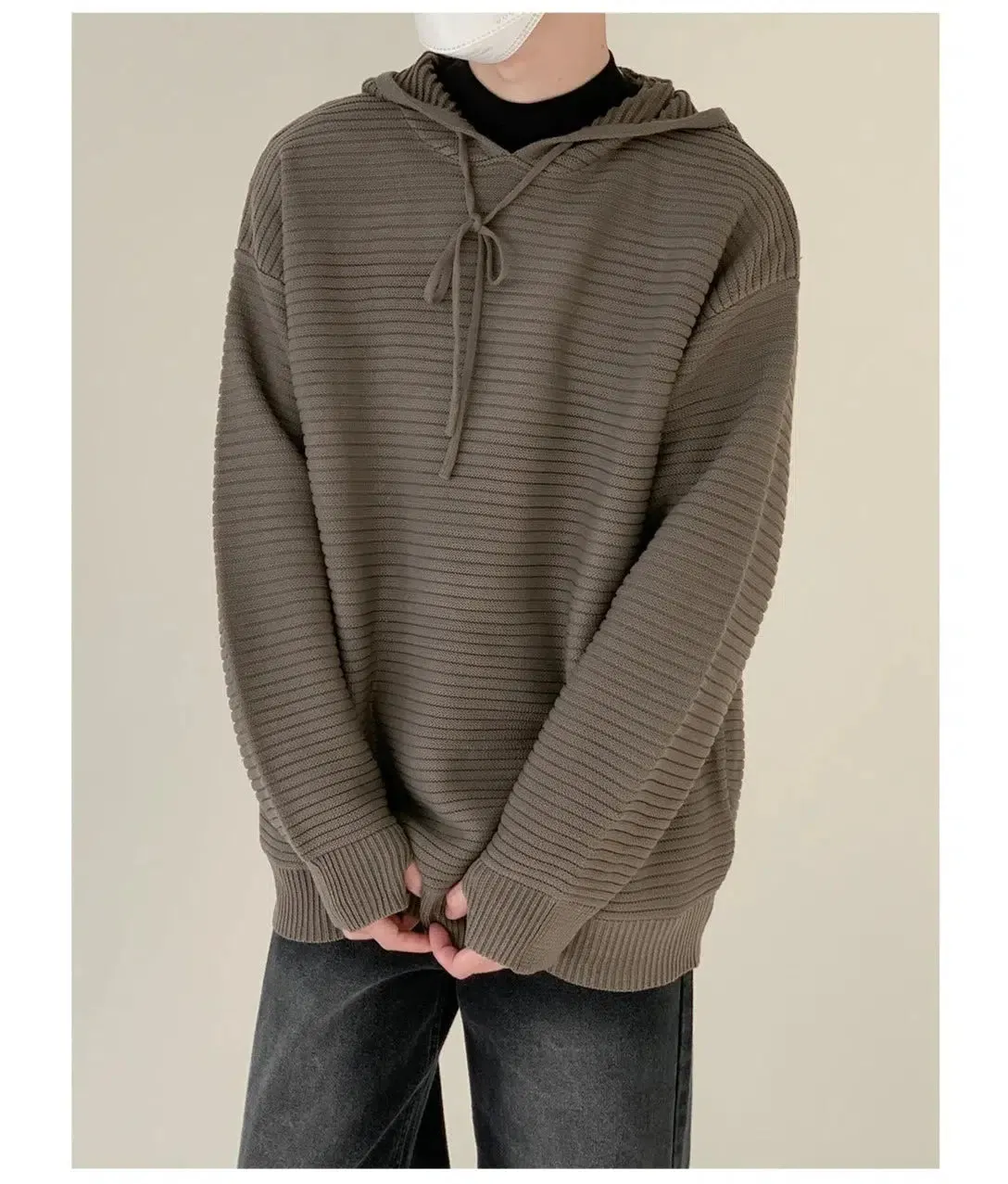 Maxct Drawstring Hooded Striped Drape Sweater