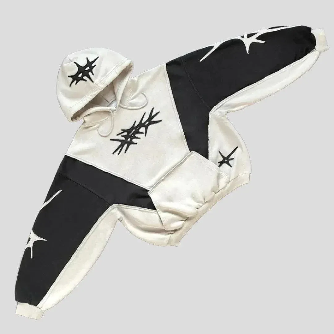 Gothic Geometric Embroidery Splicing Hoodie Y2K Style Maxct