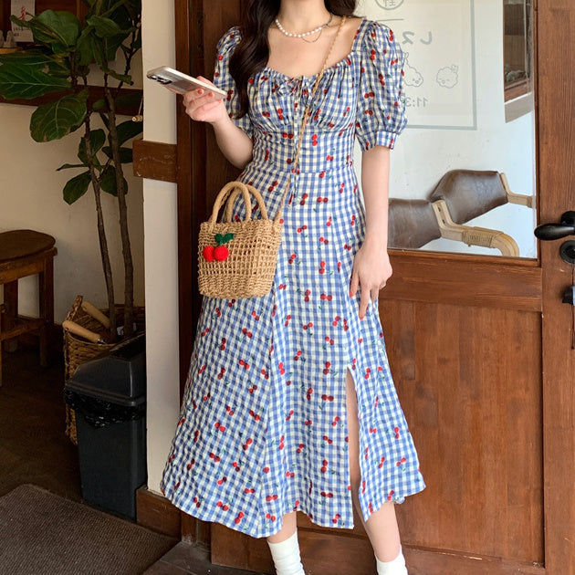 Cherry Gingham Midi Dress Maxct
