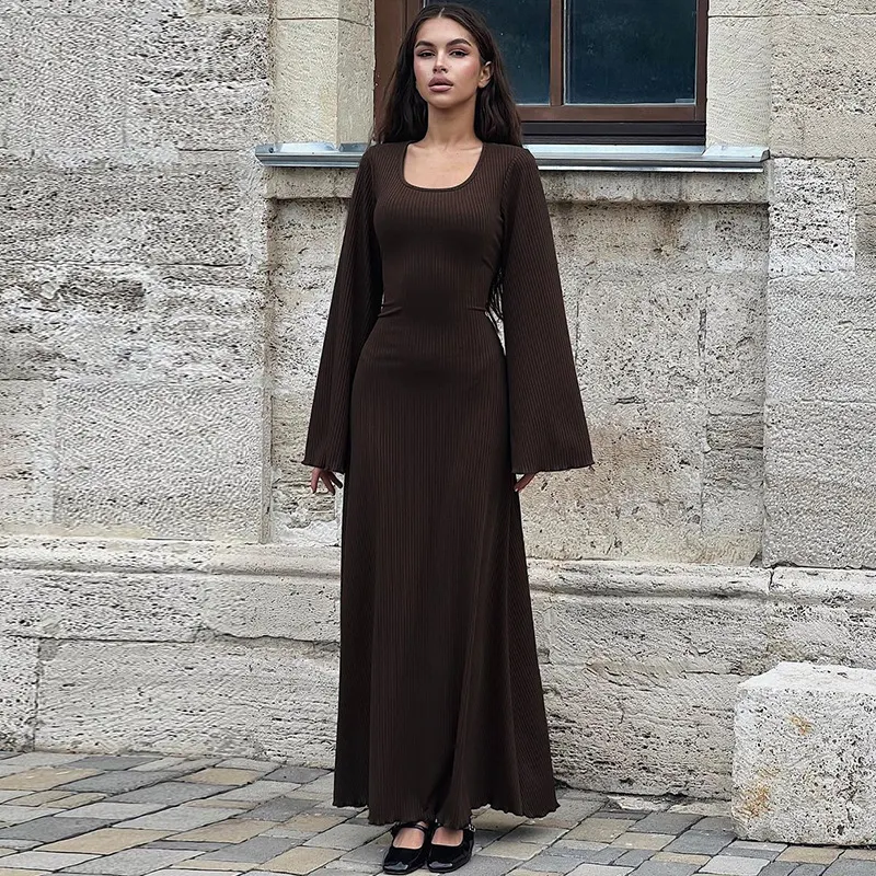 Women's Clothing 2024 Spring New Fashion Loose U Collar Back Lace Long Sleeve Dress Wholesale