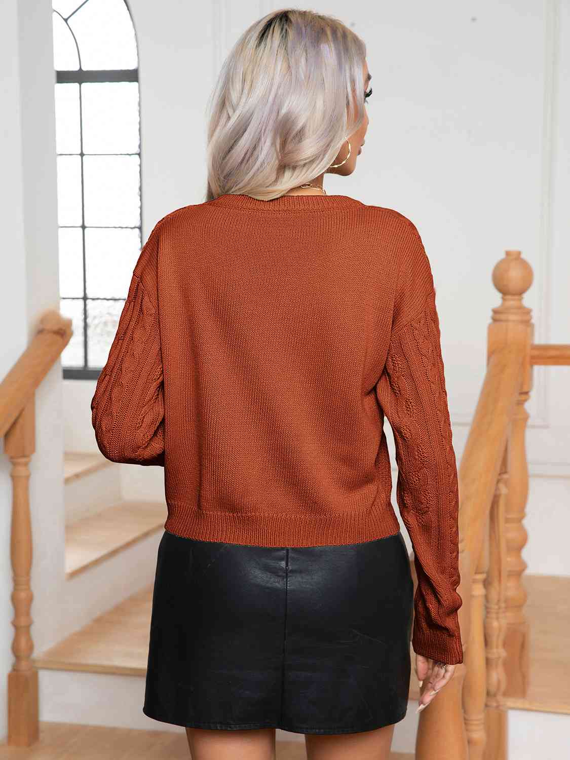 Maxct &Cable-Knit Round Neck Long Sleeve Sweater