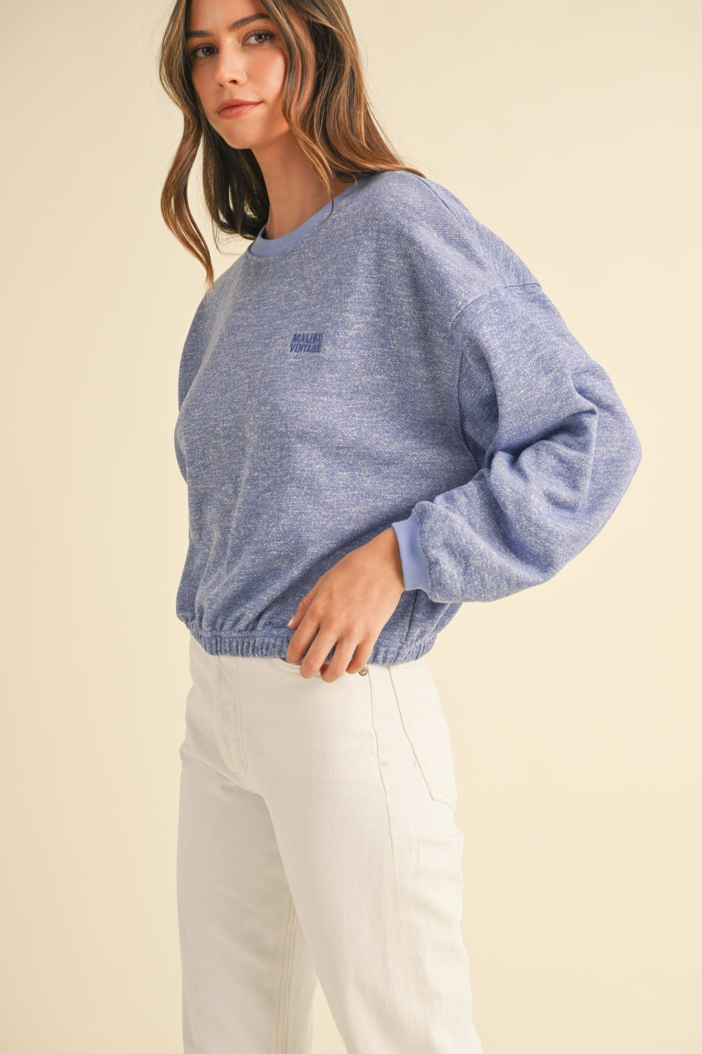 Maxct &Mable Round Neck Letter Embroidery Crop Sweatshirt