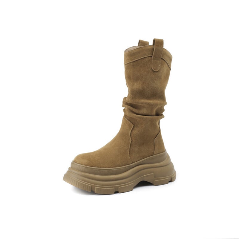 Suede Mid Calf Chunky Western Boots Maxct