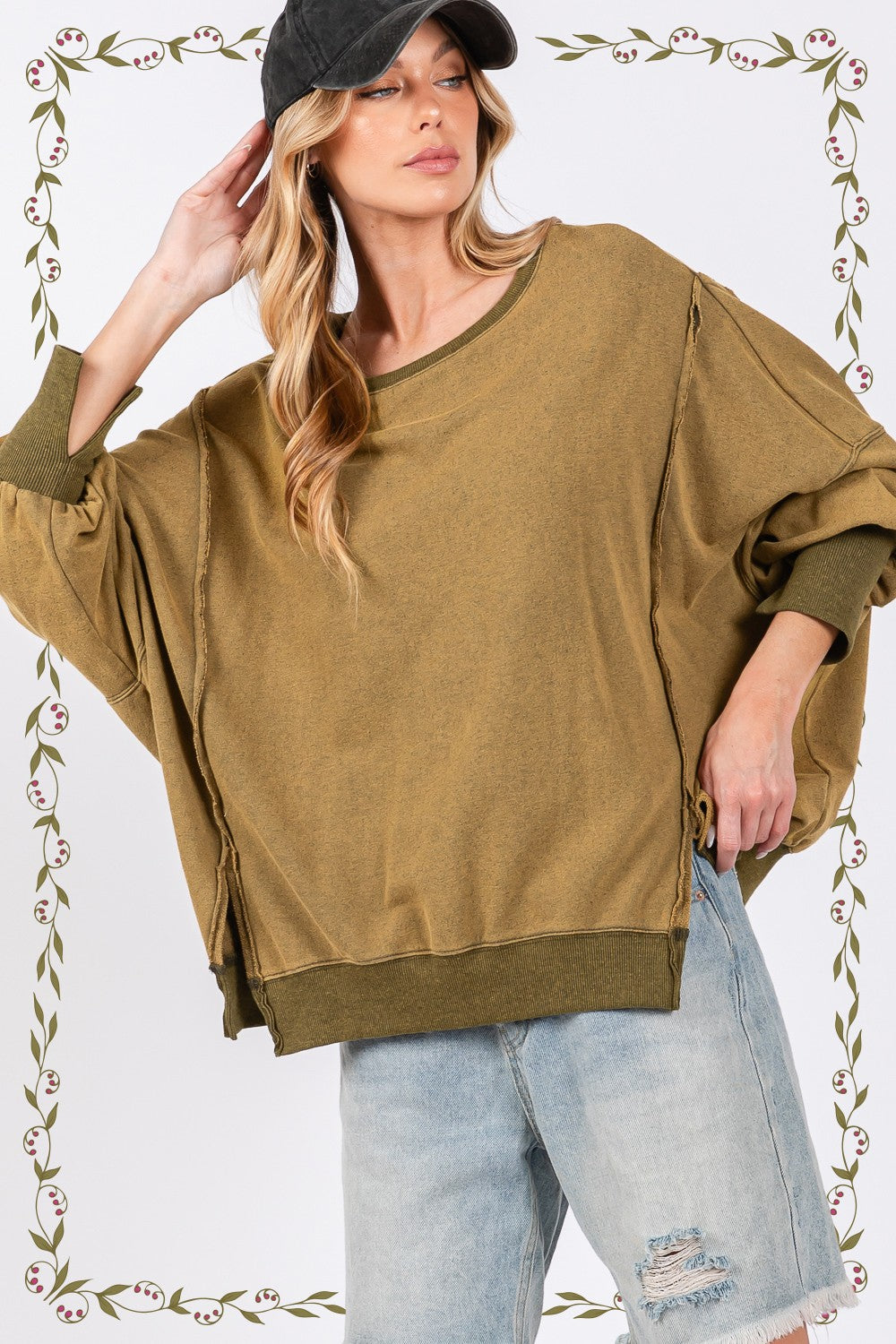Maxct &SAGE + FIG Mineral Wash Side Slit Oversized Sweatshirt