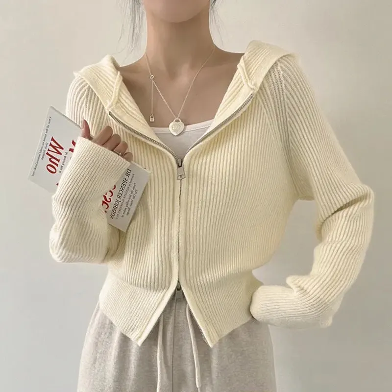 Maxct Vintage Knitted Hooded Zip Up Cardigan