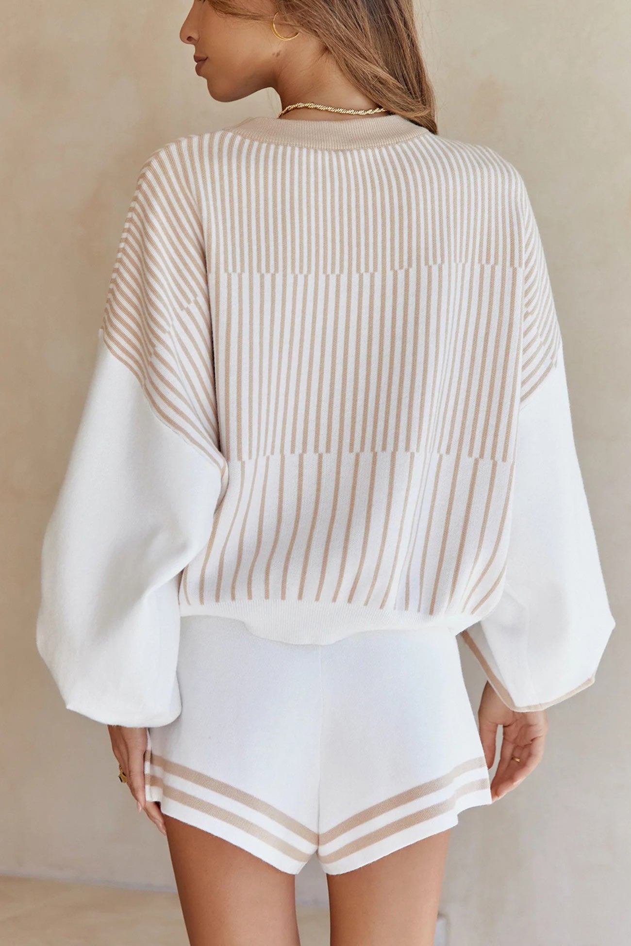 Maxct Striped Sweater Knit Shorts Set