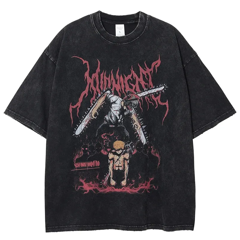 Maxct Men Washed T-Shirt Hip Hop Streetwear Japanese Anime Graphic T Shirt Harajuku Cotton Casual Tshirt new Summer Short Sleeve Tees