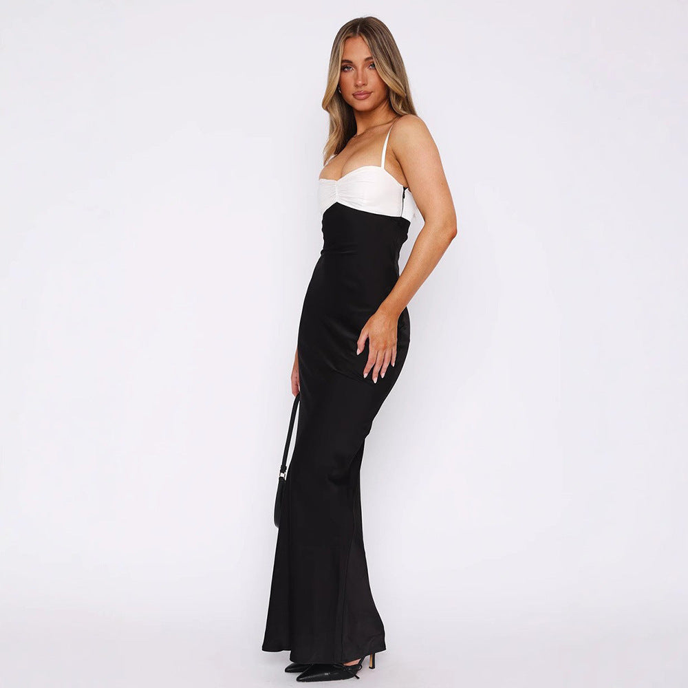 Contrast Color Off-Shoulder Tube Top Midi Dress Maxct