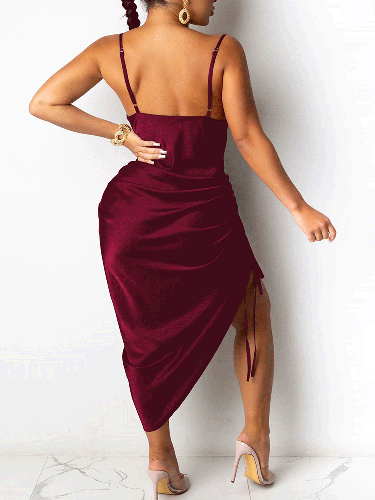 Ruched Spaghetti Strap Midi Dress Maxct