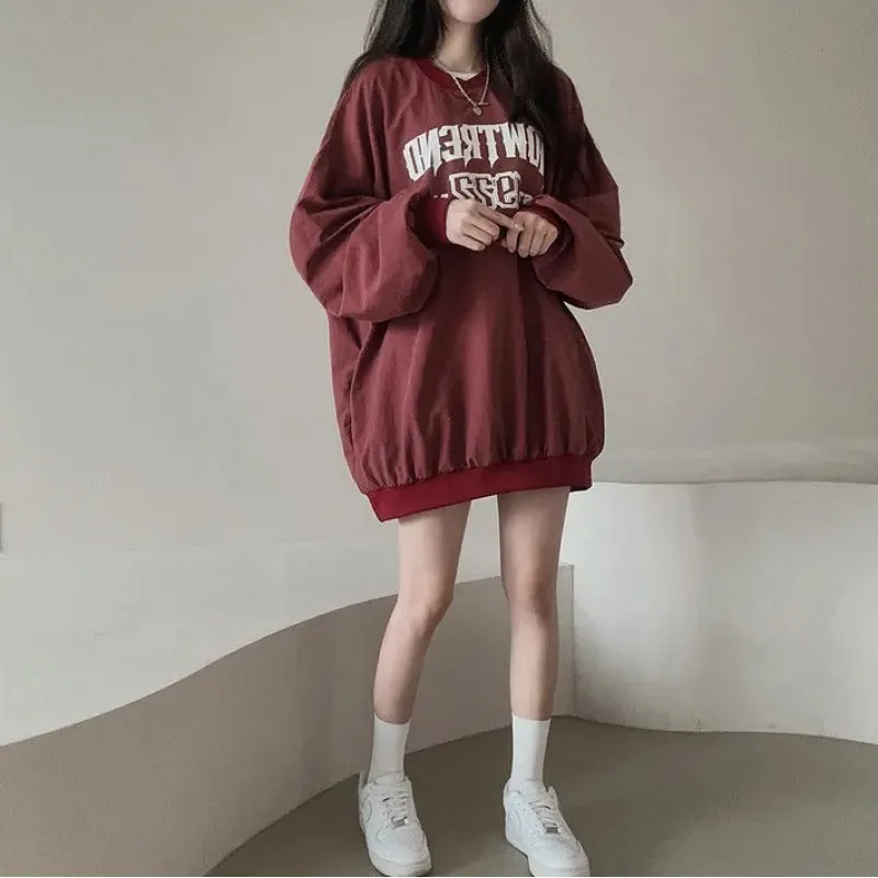 Maxct Letter Print Oversized Round Neck Sweatshirt