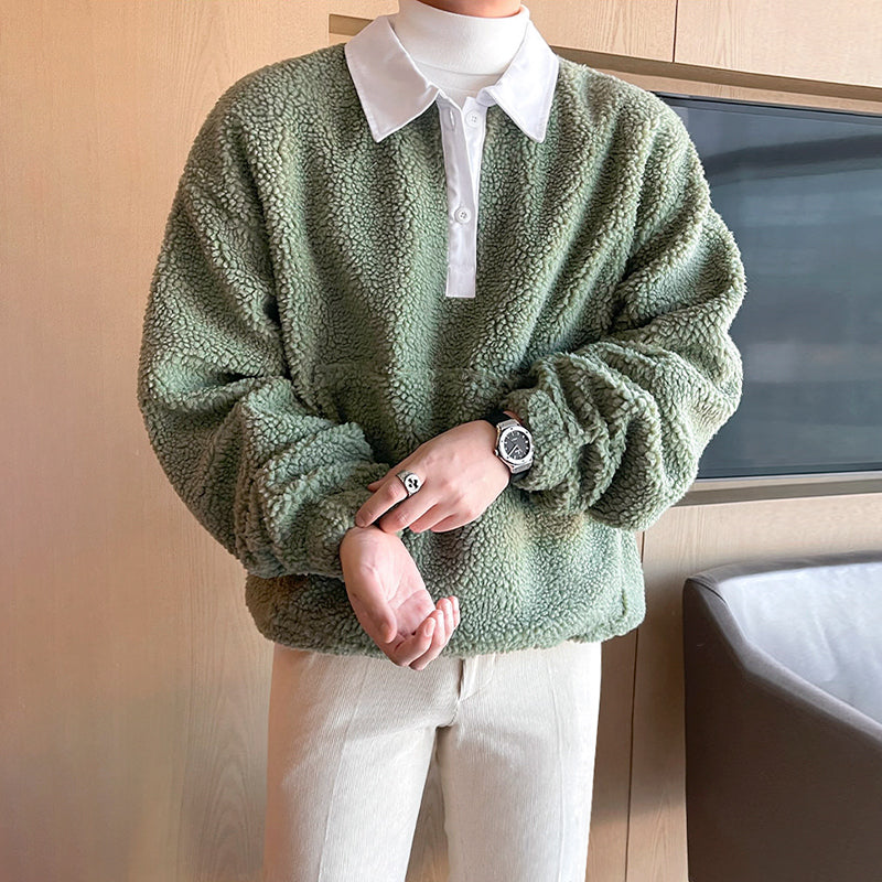 Maxct 6348 Fleece Two Tone Collar Shirt Sweater