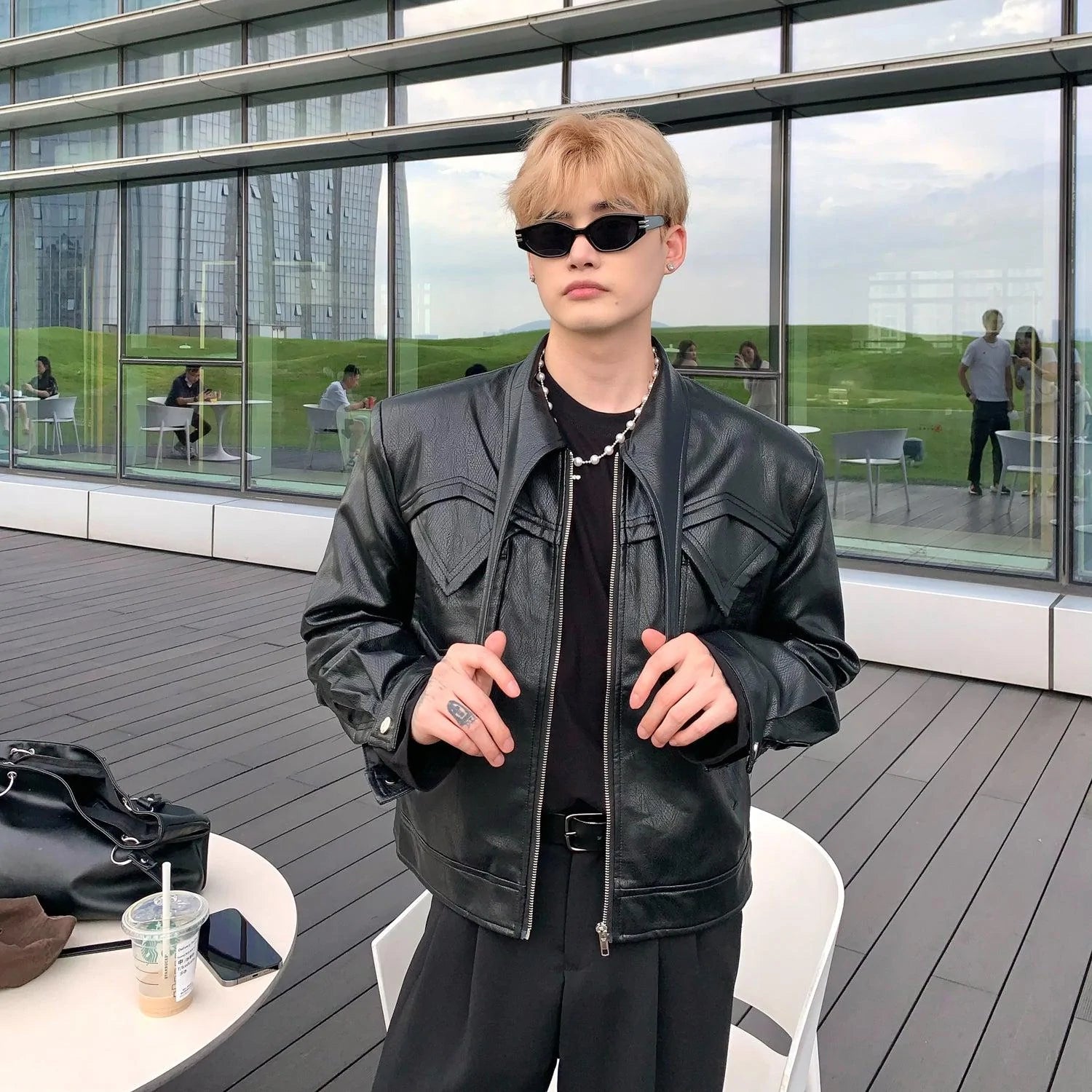 Maxct Black Cropped Leather Jacket