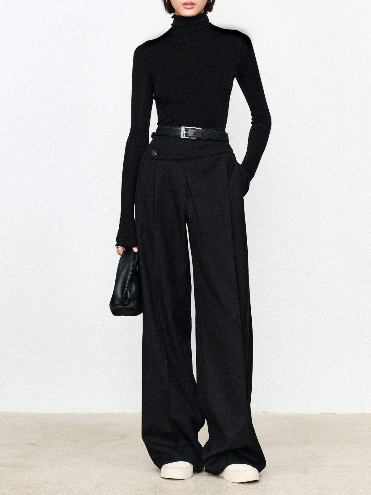Maxct Asymmetric Layer Button Straight Leg Dress Pants