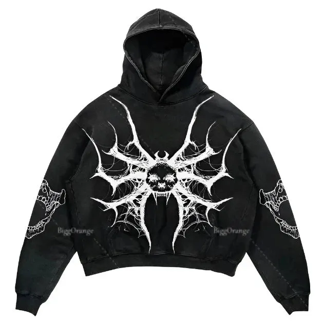 Gothic Oversized Black Graphic Hoodie for Women Maxct