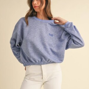 Maxct &Mable Round Neck Letter Embroidery Crop Sweatshirt