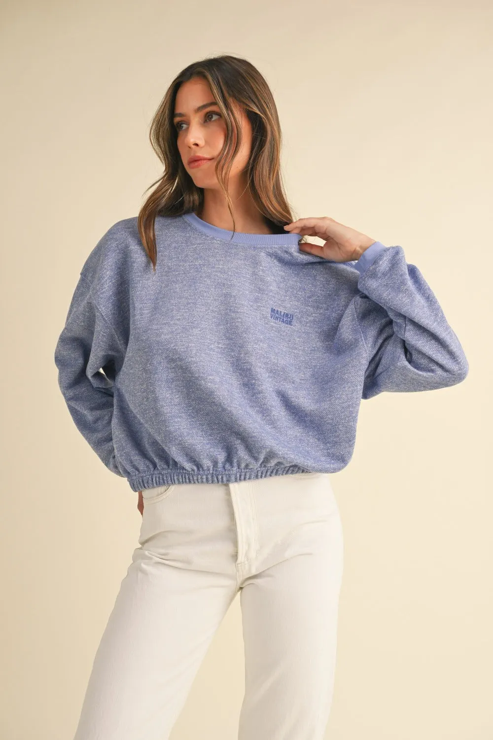 Maxct &Mable Round Neck Letter Embroidery Crop Sweatshirt