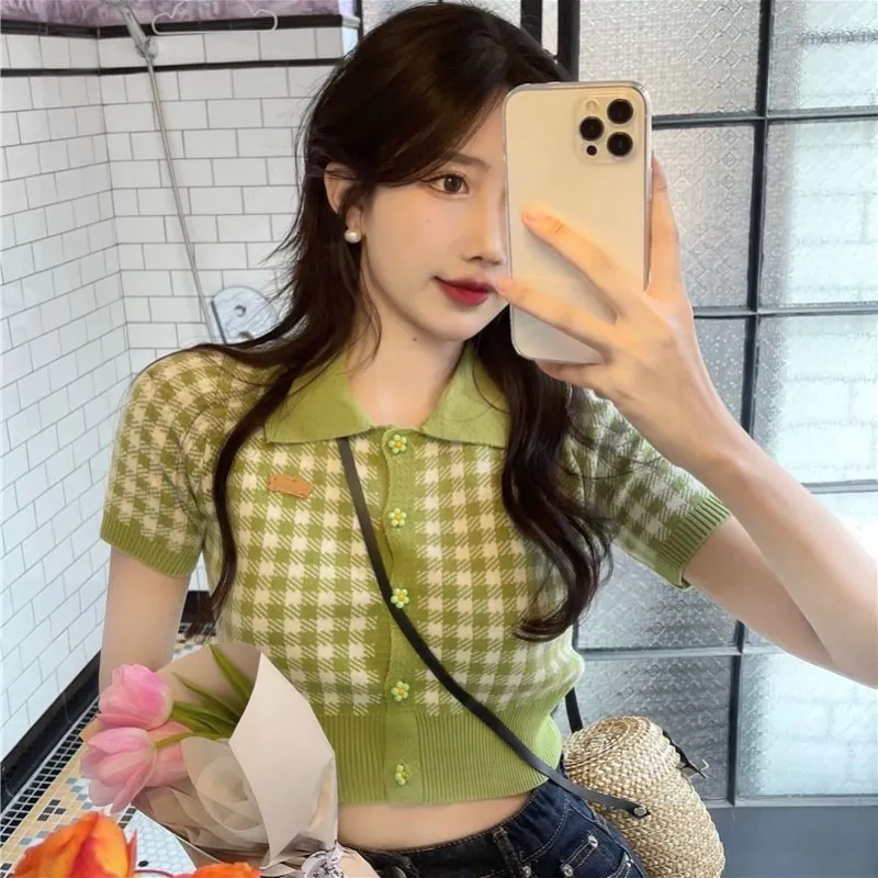 Maxct Short Sleeve T-shirts Women Summer Crop Tops Korean Style Girls Sweet Ins Fashion Simple Tender Designer All-match Knitted