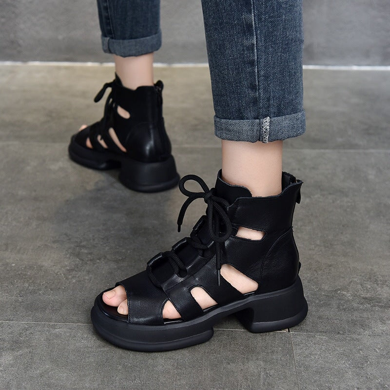 Genuine Platform Sandals Lace Up Retro Peep Toe Gladiator Sandals Maxct