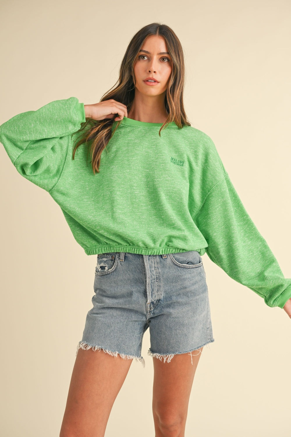 Maxct &Mable Round Neck Letter Embroidery Crop Sweatshirt