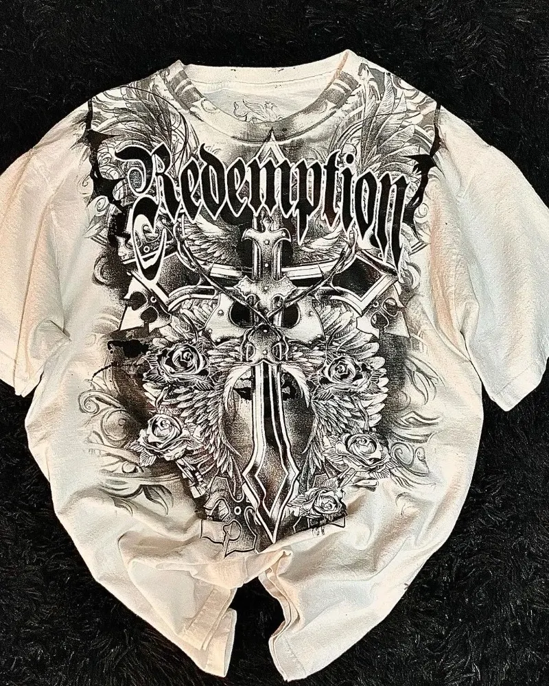 Y2K Gothic Clown Print White Oversized T Shirt Women Summer Retro Streetwear Hip Hop Loose Harajuku Fashion Street Casual Tops